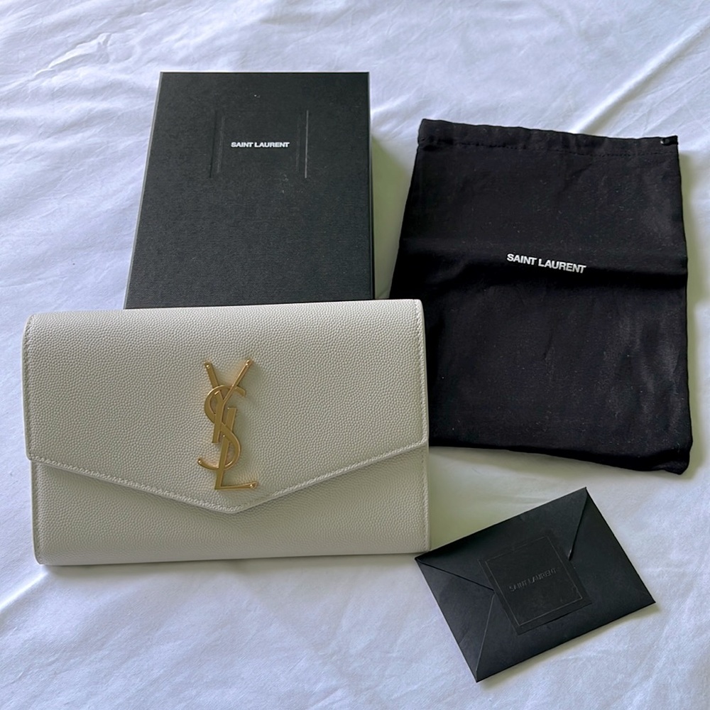 Saint Laurent YSL white uptown chain wallet bag leather